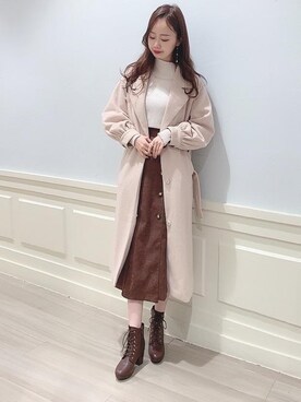 「Iラインスカート」｜「アイテム（その他アウター）」を使った、マジェスティックレゴンアミュプラザ鹿児島店スタッフさん（レディース・165cm）の冬コーディネート