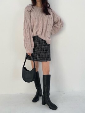 「Ｖネック」｜「アイテム（シューズ）」を使った、マジェスティックレゴンアミュプラザ鹿児島店スタッフさん（レディース・165cm）の冬コーディネート
