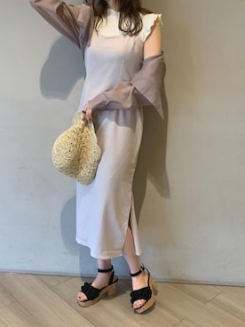 「麦わら帽」｜マジェスティックレゴンアミュプラザ鹿児島店スタッフさん（レディース・165cm）の春コーディネート