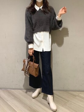 「シャツ 」｜「アイテム（ブーツ）」を使った、マジェスティックレゴンアミュプラザ鹿児島店スタッフさん（レディース・165cm）の冬コーディネート