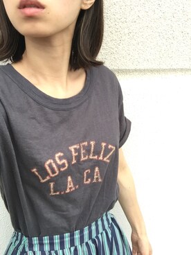 「ALLUMER（アリュメール）のアイテム（Tシャツ/カットソー）」を使った、momori▽▲さん（レディース・156cm）の夏コーディネート