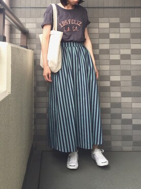 「ALLUMER（アリュメール）のアイテム（Tシャツ/カットソー）」を使った、momori▽▲さん（レディース・156cm）の夏コーディネート