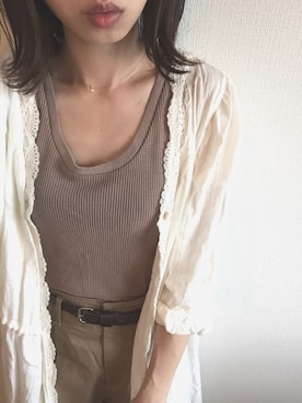 「Ungrid（アングリッド）のウォッシュワッフルタンクトップ（タンクトップ）」を使った、momori▽▲さん（レディース・156cm）の夏コーディネート