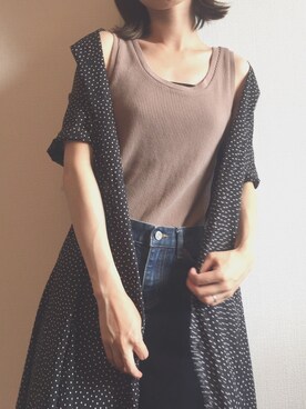 「Ungrid（アングリッド）のウォッシュワッフルタンクトップ（タンクトップ）」を使った、momori▽▲さん（レディース・156cm）の夏コーディネート