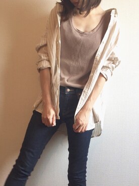 「Ungrid（アングリッド）のウォッシュワッフルタンクトップ（タンクトップ）」を使った、momori▽▲さん（レディース・156cm）の夏コーディネート