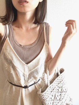 「Ungrid（アングリッド）のウォッシュワッフルタンクトップ（タンクトップ）」を使った、momori▽▲さん（レディース・156cm）の夏コーディネート