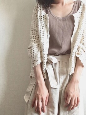 「Ungrid（アングリッド）のウォッシュワッフルタンクトップ（タンクトップ）」を使った、momori▽▲さん（レディース・156cm）の夏コーディネート