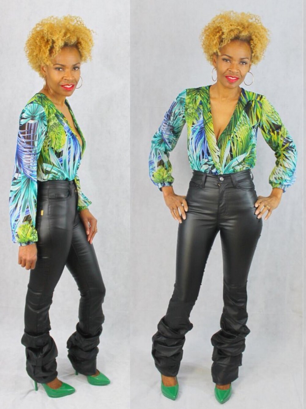 「leather、lotd、outfit、colorful、fashion、STYLE、lookbook、fashionista、heels、black」｜「NINE WESTのアイテム（パンプス、グリーン系）」を使った、Fonda Johnsonさん（レディース・163cm）の冬コーディネートの1枚目の写真