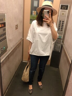 「BRONTE（ブロンテ）のアイテム（帽子）」を使った、emiさん（レディース・154cm）の春コーディネート