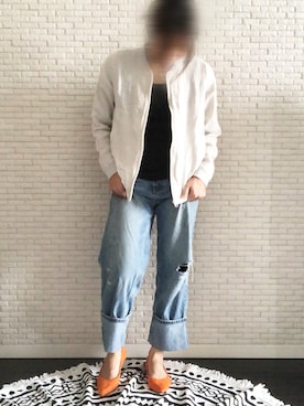 「Handmade（ハンドメイド）のアイテム（ブルゾン）」を使った、madokaさん（レディース・158cm）の春コーディネート