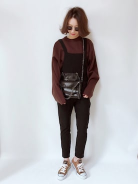 「niko and...（ニコアンド）のアイテム（サロペット/オーバーオール）」を使った、TOMOKAさん（レディース・162cm）の秋コーディネート