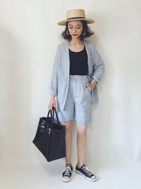 「LAKOLE（ラコレ）のアイテム（ノーカラージャケット）」を使った、TOMOKAさん（レディース・162cm）の夏コーディネート