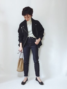 「niko and...（ニコアンド）のアイテム（ライダースジャケット）」を使った、TOMOKAさん（レディース・162cm）の秋コーディネート