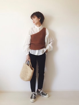 「Sans Arcidet（サンアルシデ）のアイテム（かごバッグ）」を使った、TOMOKAさん（レディース・162cm）の春コーディネート