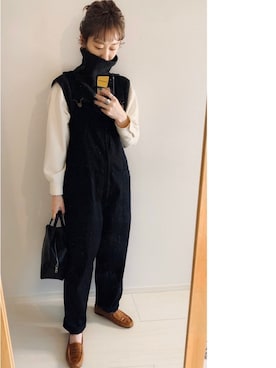 「niko and...（ニコアンド）のアイテム（サロペット/オーバーオール）」を使った、TOMOKAさん（レディース・162cm）の冬コーディネート