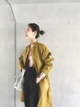 「Solace（ソレイス）のアイテム（ノーカラーコート）」を使った、TOMOKAさん（レディース・162cm）の冬コーディネート