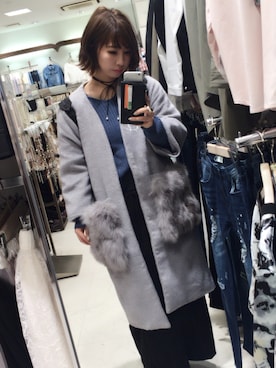 「アイテム（ニット/セーター、ブルー系）」を使った、園美さん（レディース・155cm）の冬コーディネート