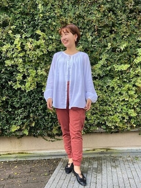 「ハイウエストパンツ」｜「アイテム（カーゴパンツ）」を使った、GapJapanさん（レディース・155cm）の秋コーディネート