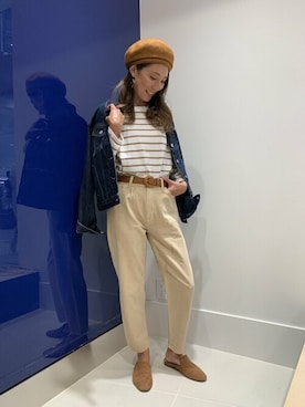 「キャメル」｜「アイテム（デニムジャケット）」を使った、GapJapanさん（レディース・162cm）の秋コーディネート