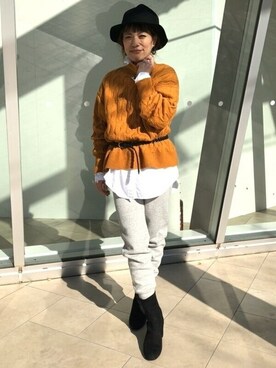 「ビッグシャツ」｜「アイテム（スウェットパンツ）」を使った、GapJapanさん（レディース・149cm）の冬コーディネート
