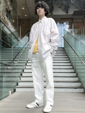 「ビッグシャツ」｜「アイテム（スウェット）」を使った、GapJapanさん（メンズ・178cm）の春コーディネート