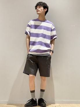 メンズのtシャツ カットソー パープル 紫色系 ボーダー柄 コーディネート Zozotown