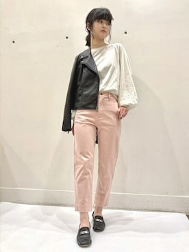 「GAP（ギャップ）のアイテム（ライダースジャケット）」を使った、GapJapanさん（レディース・165cm）の秋コーディネート