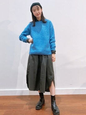 「ブルーニット」｜「アイテム（ワンピース/ドレス）」を使った、GapJapanさん（レディース・159cm）の秋コーディネート