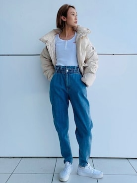 「ペーパーバッグ」｜「アイテム（ダウンジャケット/コート）」を使った、GapJapanさん（レディース・153cm）の秋コーディネート