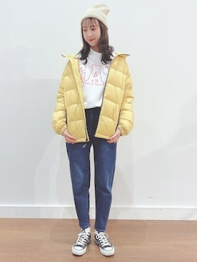 「ペーパーバッグ」｜「アイテム（ダウンジャケット/コート）」を使った、GapJapanさん（レディース・159cm）の秋コーディネート
