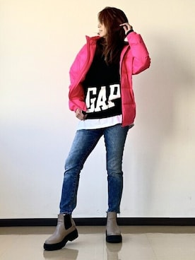 「アイテム（ダウンジャケット/コート、ピンク系）」を使った、GapJapanさん（レディース・161cm）の秋コーディネート