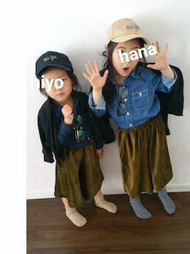 「ガウチョパンツ」｜「アイテム（MA-1）」を使った、はなぴよさん（キッズ・100cm）の春コーディネート