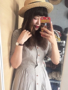 「vintage style」｜「アイテム（シャツワンピース）」を使った、おまめちゃんさん（レディース・155cm）の夏コーディネート
