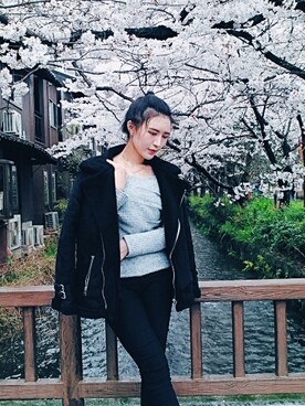 「BACKS（バックス）のアイテム（パンツ）」を使った、Niwaさん（レディース・160cm）の春コーディネート