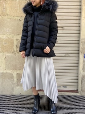 「レザーブーツ」｜「アイテム（ダウンジャケット/コート）」を使った、YUKI IKEGAMIさん（レディース・165cm）の秋コーディネート