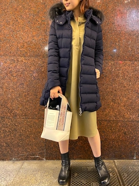 「レザーブーツ」｜「アイテム（ダウンジャケット/コート）」を使った、YUKI IKEGAMIさん（レディース・165cm）の秋コーディネート