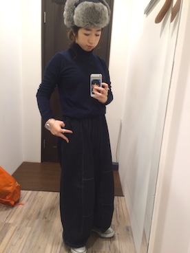 「WOOLRICH（ウールリッチ）のアイテム（帽子）」を使った、エリさん（レディース・152cm）の冬コーディネート