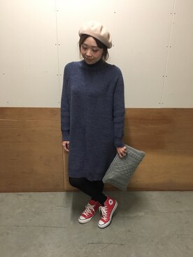 「coen（コーエン）のカラーベレー3（ハンチング/ベレー帽）」を使った、coen  SAToさん（レディース・160cm）の冬コーディネート