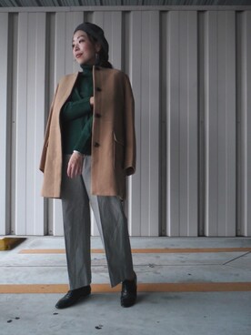 「ノーカラー」｜「アイテム（ハンチング/ベレー帽）」を使った、coen  SAToさん（レディース・158cm）の秋コーディネート