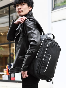 「バックパック黒」｜DEVICEさん（メンズ・175cm）の冬コーディネート