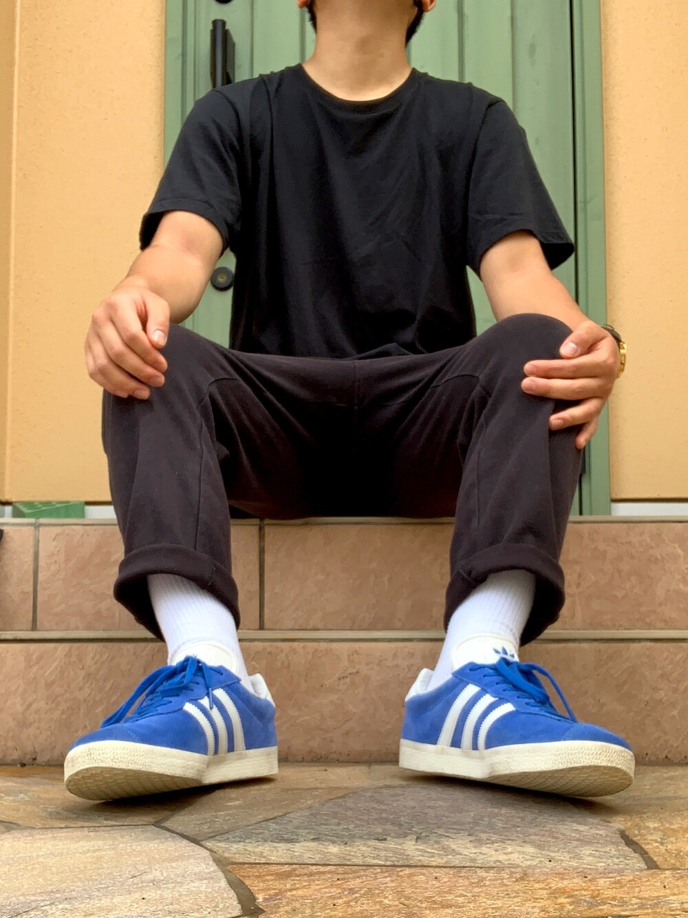 「UNIQLO、GU、adidas、adidas originals、GUCCI、GAZZELE」｜「adidas Originalsのアイテム（スニーカー、ブルー系）」を使った、range1031さん（メンズ・163cm）の夏コーディネートの1枚目の写真
