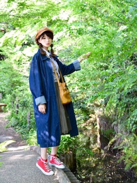 「one after another NICE CLAUP（ワンアフターアナザーナイスクラップ）のアイテム（キャスケット）」を使った、poyoさん（レディース・160cm）の春コーディネート