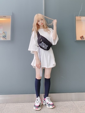 「BASQUE magenta（バスクマゼンタ）のアイテム」を使った、poyoさん（レディース・161cm）の夏コーディネート