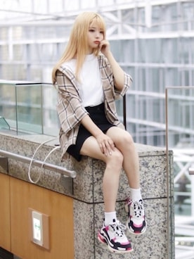 「BASQUE magenta（バスクマゼンタ）のアイテム」を使った、poyoさん（レディース・160cm）の夏コーディネート