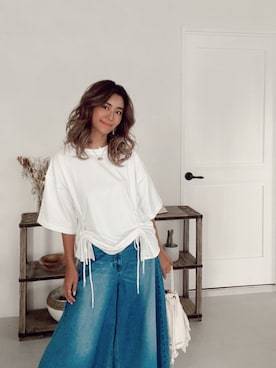 「ALEXIA STAM（アリシアスタン）のExtra Wide Leg Jeans/エクストラワイドレッグジーンズ（デニムパンツ）」を使った、ALEXIA STAMさん（レディース・157cm）の夏コーディネート