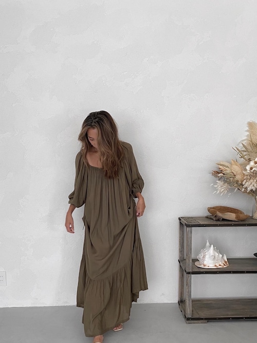 セール】Gathered Neck Maxi Dress/ギャザーネックマキシドレス