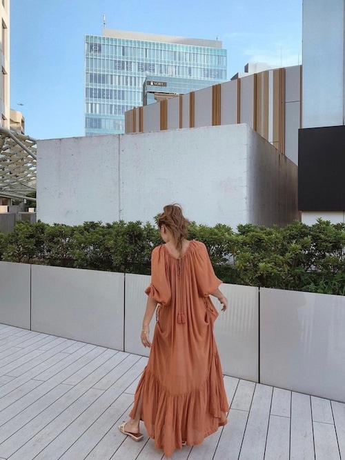 セール】Gathered Neck Maxi Dress/ギャザーネックマキシドレス