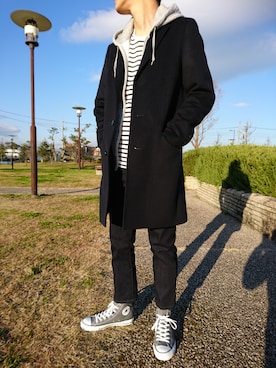 「オールスター」｜「アイテム（チェスターコート）」を使った、nisikaさん（メンズ・175cm）の冬コーディネート