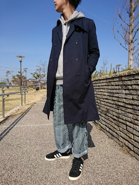 「ヒッコリー」｜「アイテム（トレンチコート）」を使った、nisikaさん（メンズ・175cm）の春コーディネート