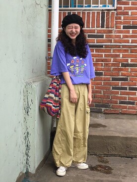 「aqostudiospaceのアイテム（Tシャツ/カットソー、パープル系）」を使った、aqostudiospaceさんの夏コーディネート